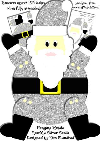 Hanging Mobile Sparkly Silver Santa