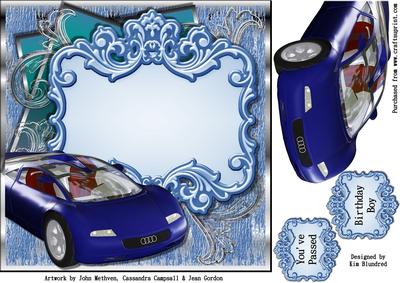 Large Fancy Panel Card - Blue Sports Car