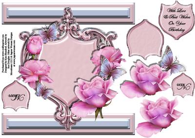 I Card Front Shield Card - Pink Roses