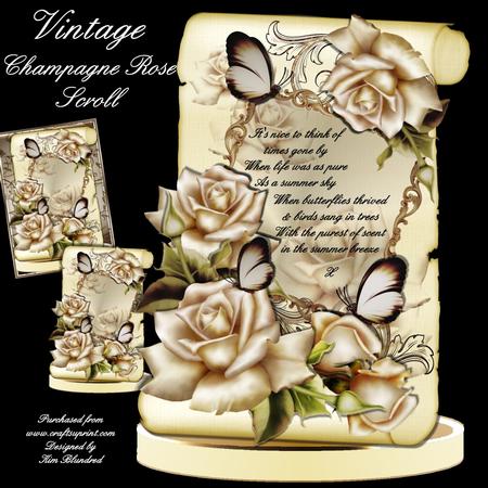Vintage Champagne Rose Scroll