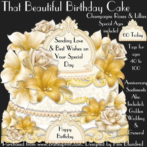 That Beautiful Birthday Cake - Champagne Roses & Lillies