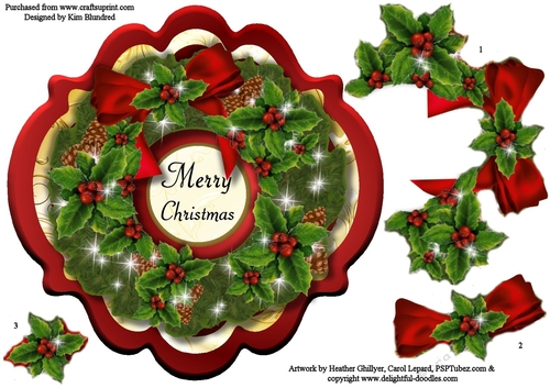 Wreath 1 - Traditional Holly & Pinecones - Shaped Topper