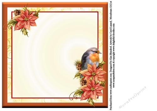 Wreath 2 - Traditional Christmas Robin & Poinsettias - Quick Card Insert