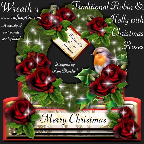 Wreath 3 - Traditional Robin & Holly with Christmas Roses