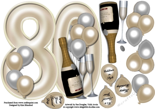 80th Birthday Large Shaped Card Front Female