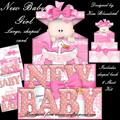 New Baby Girl - Large Shaped Card