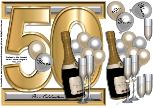 I Card Front Golden Wedding Anniversay - 50 Years - Golden Numbers
