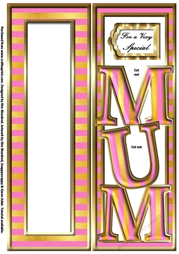 MUM - Large Letter - Large DL - Candy Stripes Pink & Gold - Portrait