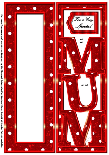 MUM - Large Letter - Large DL - Red Glitter & Polkadots - Portrait