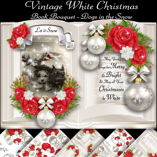 Vintage White Christmas Book Bouquet - Dogs in the Snow