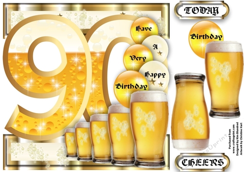 Birthday BEER Celebration - 90 Today - Single Sheet