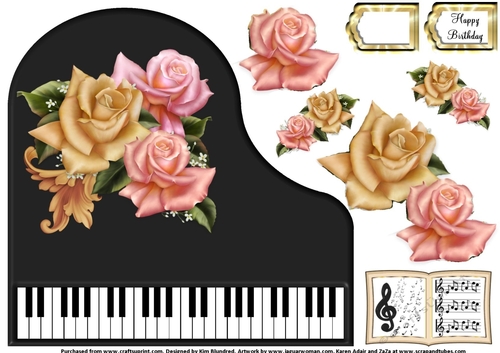 Baby Grand Piano - Black 8 - Edwardian Roses