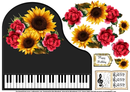 Baby Grand Piano - Black 11 - Summer Flowers