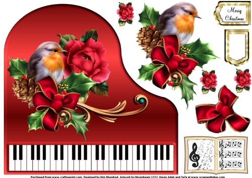 Baby Grand Piano - Red 4 - The Christmas Robin