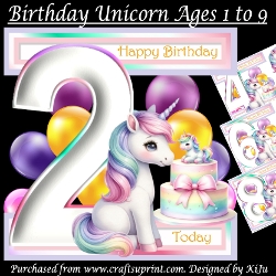 Birthday Unicorn Ages 1 to 9