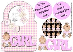 Baby Girl Circle Top Aperture Card Front with Decoupage