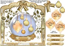 Golden Christmas Baubles Globe - Scalloped Top 8x8