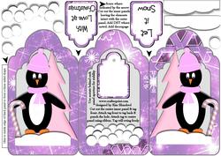 Tri-panel Standing Lantern Card - Perky Pink Penguin