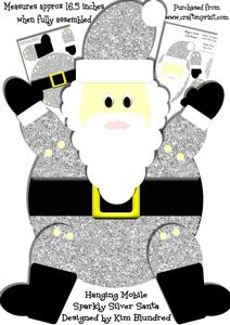 Hanging Mobile Sparkly Silver Santa