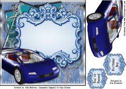 Large Fancy Panel Card - Blue Sports Car