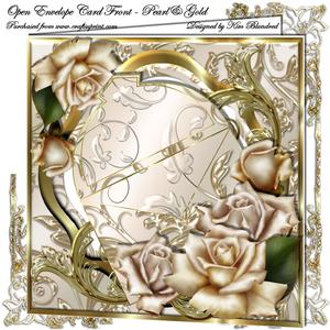 Open Envelope Card Front - Pearl & Gold