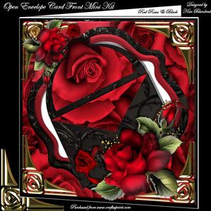 Open Envelope Card Front Mini Kit - Red Roses & Black