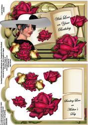 Tag Shaped Card with Book Topper - Red Roses Lady