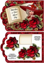 Tag Shaped Card with Book Topper - Roses