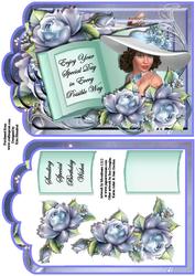 Tag Shaped Card with Book Topper - Spring Blue Lady