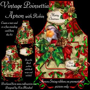 Vintage Poinsettia Apron with Robin