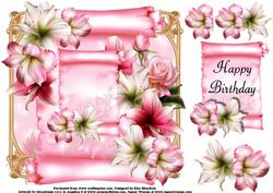 Birthday Amaryllis & Rose Scroll - Quick Topper