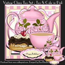 Vintage China Tea Set - Tea & Cake in Pink