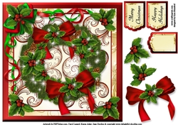 Wreath 1 - Traditional Holly & Pinecones Quick Card