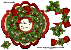 Wreath 1 - Traditional Holly & Pinecones - Shaped Topper