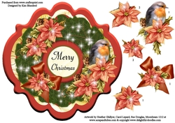 Wreath 2 - Traditional Christmas Robin & Poinsettias - Shaped Topper