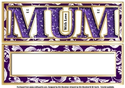 MUM - Large Letter - Large DL - Purple Damask & Glitter