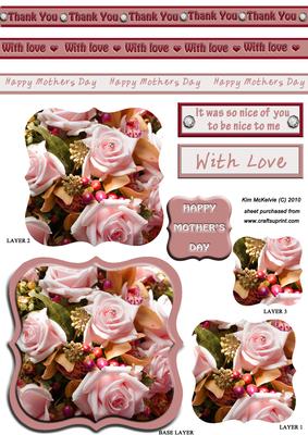 Pink Rose Bracket Pyramid Mother or Thank Card
