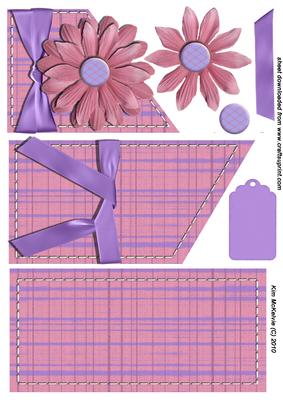 Pink Stitched Tri-fold Floral Card
