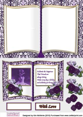 Purple Damask Vintage Friend Book Card Front