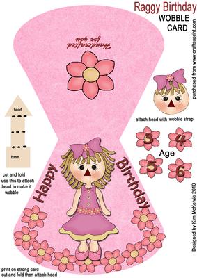 Raggydoll Birthday Age Shaped Wobble Card