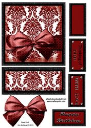 Easel Card Red Damask with Bow