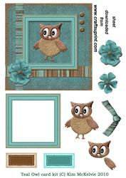 Teal Felt Owl Framed Card
