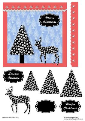 Floral Reindeer and Christmas Tree