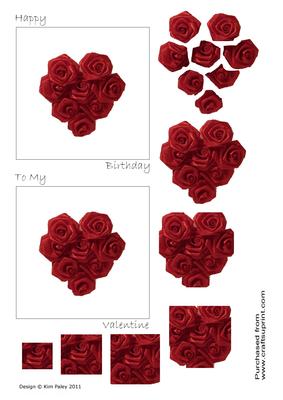 Red Rose Heart Birthday Valentine Topper