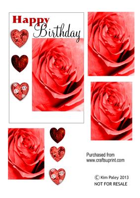 Red Rose Hearts Decoupage Birthday Card