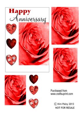Red Rose Hearts Decoupage Anniversary Card