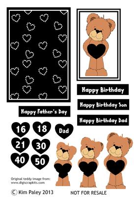 Mens Dad Son Teddy Decoupage Birthday Card