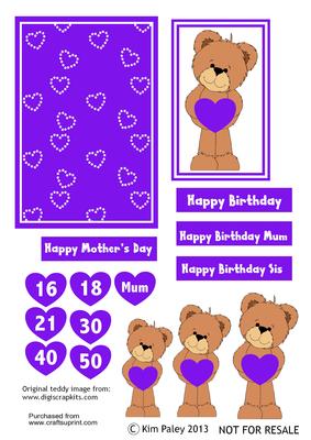 Mum Sister Friend Teddy Decoupage Birthday Card