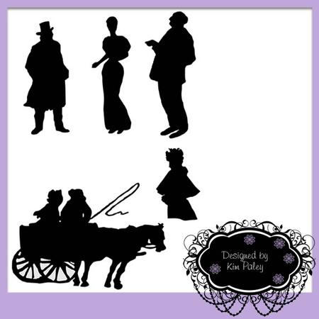 Vintage Ladies Gents Horse and Cart Silhouette Set