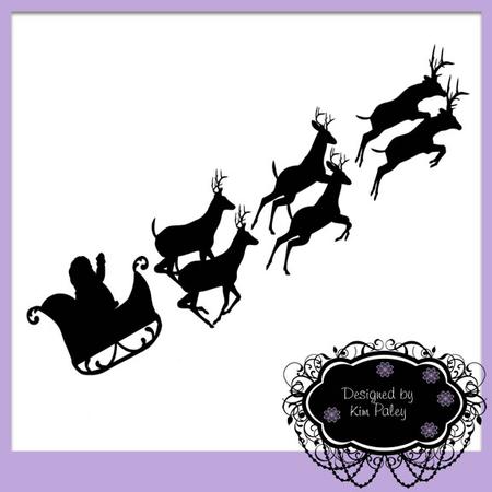 Santa in His Sleigh with Reindeers Silhouette
